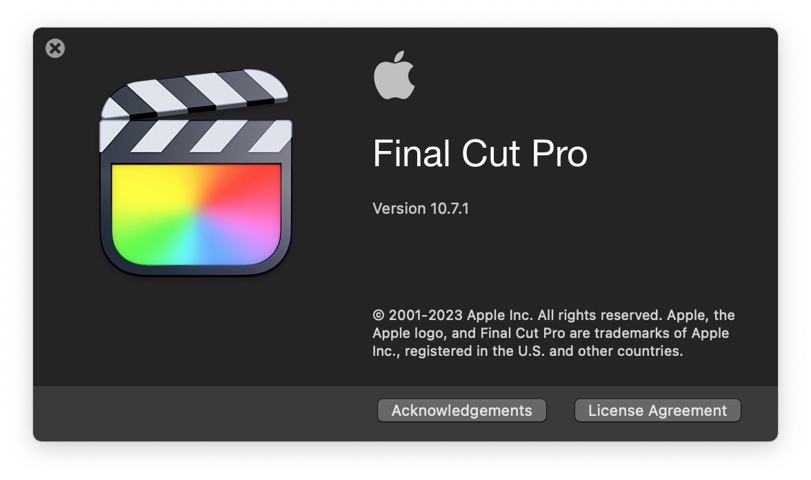 Final Cut Pro About 10.7.1 screenshot